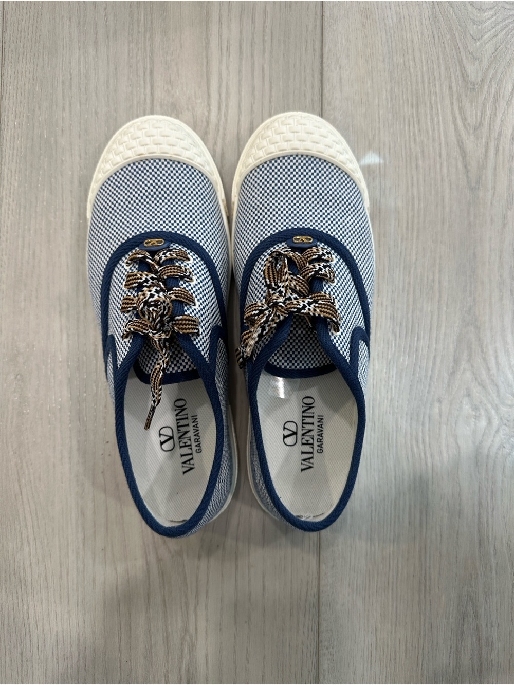 Valentino Garavani Blue & White Canvas Lace-Up Sneakers 38.5